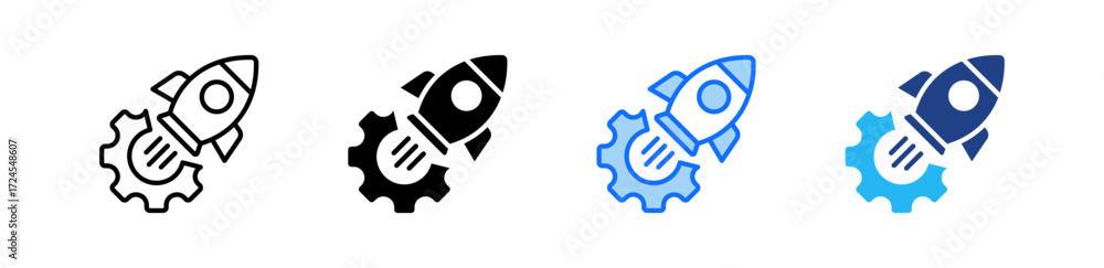 Poster tech startup icon set multiple style collection