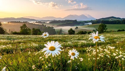 Sunrise over a meadow of daisies (1)