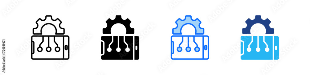 Poster mobile technology icon set multiple style collection