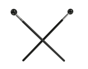Two crossed black canes with round ball-shaped tops