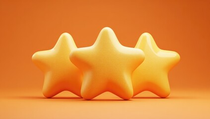 Three glossy, stylized stars on an orange background