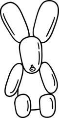 Black and white outline of a balloon animal rabbit