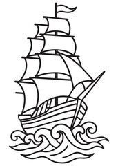 coloring book sailing ship on waves for kids coloring page