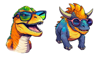 Cool Dinosaur with Sunglasses Sticker Vector Illustration &ndash; Triceratops Cartoon Design