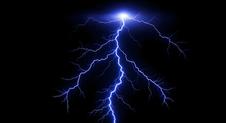 An intense blue lightning flash electrifies the dark,  wallpaper, depicting a dynamic burst of natural high voltage power. 