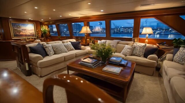 Luxury yacht interior lounge
