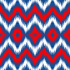 Bold Red and Blue Ikat Diamond Seamless Pattern