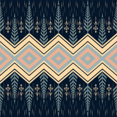Dark Navy and Beige Tribal Chevron Seamless Pattern