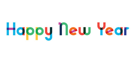 Happy New Year colorful typography festive holiday template for greeting card, poster or banner.