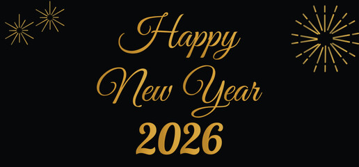 Happy New Year 2026 celebration typography with elegant numerals, template for poster, banner or greeting card.