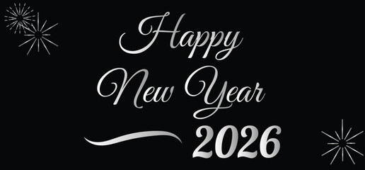 Happy New Year 2026 celebration typography with elegant numerals, template for poster, banner or greeting card.