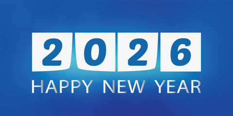 Happy New Year 2026 calendar flip number design, festive typography template for poster, banner or greeting card.