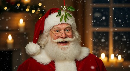 Santa claus smiling with mistletoe