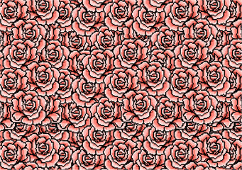 Seamless floral pattern of blooming roses in soft pink shades, creating a dense decorative background design.