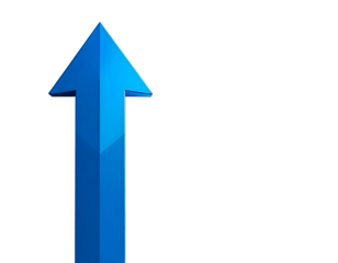 3D stylized blue upward arrow on black background