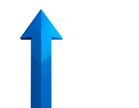 3D stylized blue upward arrow on black background - Powered by Adobe