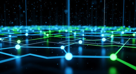Futuristic Data Matrix With Neon Nodes