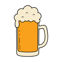 A frothy beer mug filled with golden brew, topped with a foamy head, symbolizing refreshment, celebration, and good times shared with friends.
