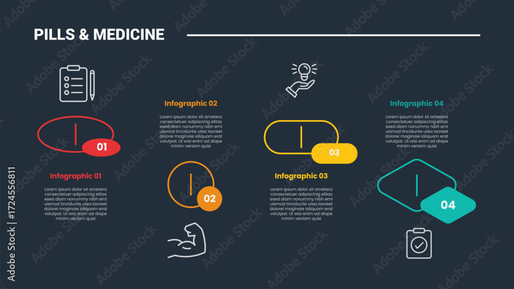 Aufkleber pills and medicine infographic process diagram with multi variations shape with up and down horizont