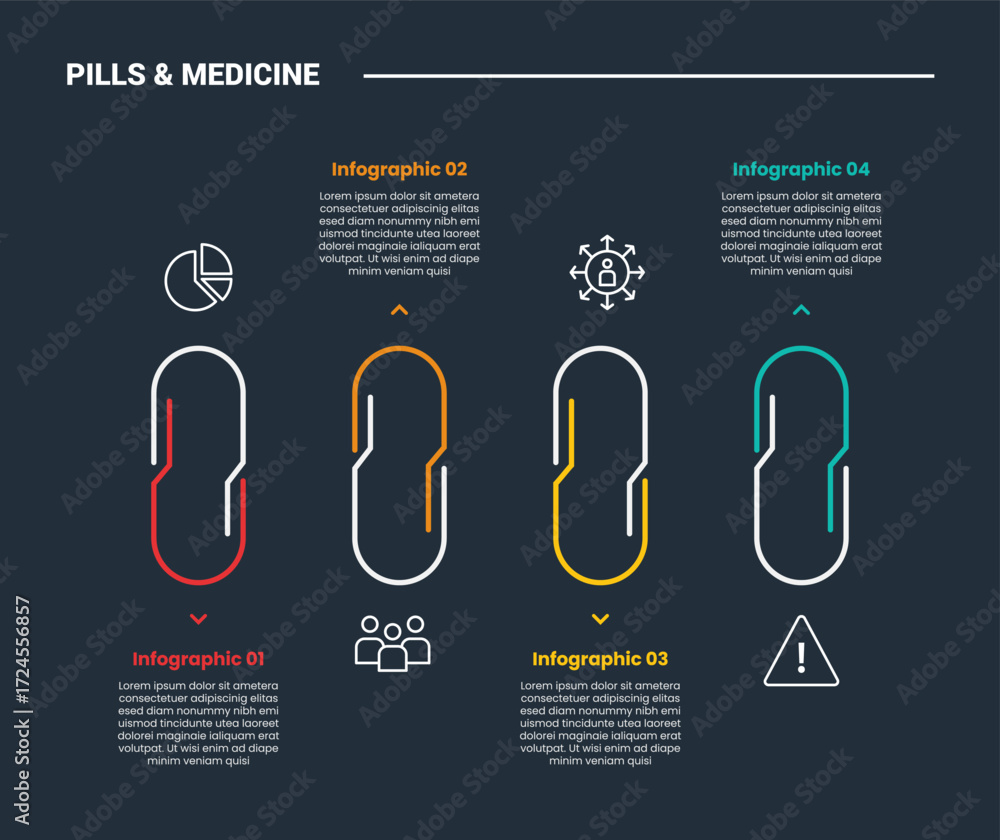 Aufkleber pills and medicine infographic process diagram with creative capsule shape with line combination on 