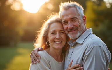 Loving mature woman embracing senior man. High quality