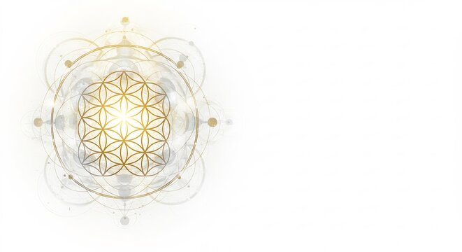 輝く生命の花 神秘的幾何学模様 穏やか光 (Kagayaku inochi no hana shinpiteki kikagaku moyoo odayaka hikari) This translates roughly to: Shining flower of life, mystical geometric pattern, gentle light.. AI Generated