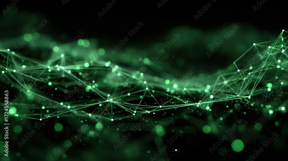 Wall mural glowing green toned plexus network background for digital art