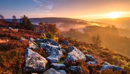 Sunrise over a rugged hilltop