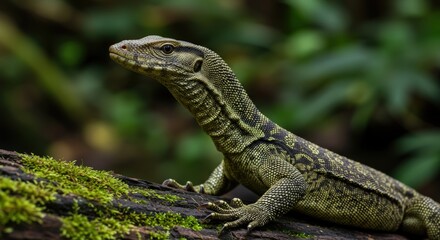 Fototapeta premium Lizard on a log in a tropical forest