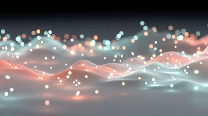 Abstract Flowing Digital Data Network of Glowing Particles on Gradient Background