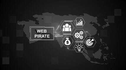 Web Pirate, Hologram Futuristic Interface Concept. Business, Technology, Internet and network concept. Digital world map technology background. - Powered by Adobe