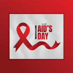 Flat banner of world aids day December 1 with ribbon, world map, and text. United with the Red Ribbon, Global Hope & Compassion.