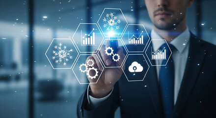 Futuristic Artificial Intelligence Business Dashboard With Data Icons