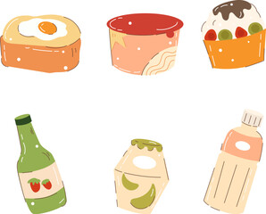 Korean street food vector illustration and vector bundle set.