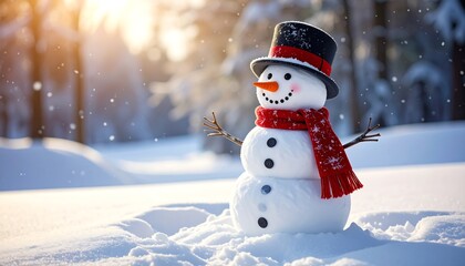 Obraz premium Cheerful snowman in winter wonderland (1)