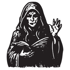 Hooded Witch Offering Blessing, Occult Divine Protection, Gothic Mystical Art