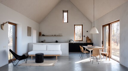 Modern Minimalist 100-Square-Meter House Living Room with White Sofa