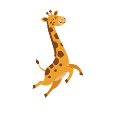 Vector of a giraffe jumping happily