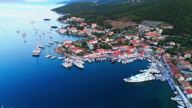 Fiskardo Village, Kefalonia &mdash; colorful harbor, boats at sunset, and timeless island charm. A breathtaking Greek escape captured beautifully by drone. Shot on Dji mini 4Pro