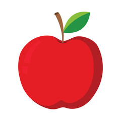 Vector illustration of fresh red apple with green leaves, simple and modern style. Image suitable for packaging design, posters, restaurant menus, food labels, health icons and fruit graphic projects.