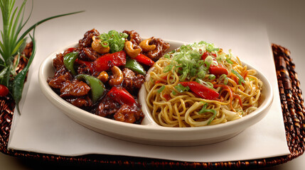 Cashew Chicken and Noodles created with Generative AI Technology, ai, generative