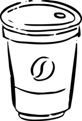 Black and white sketch of a disposable coffee cup