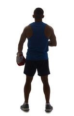 Fototapeta premium Silhouette of male boxer on white background, back view