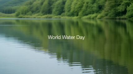 World Water Day celebration with a serene lake reflecting green forest surroundings