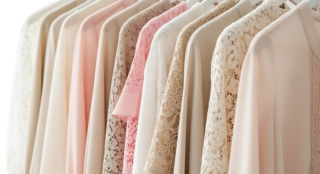 Chic pastel garments hanging fashionably, a timeless style and elegance - Powered by Adobe