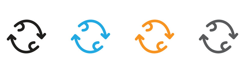 Illustrates a colorful, circular process with refresh arrows, perfect for recycling, workflow optimization, data synchronization, or iterative design concepts.