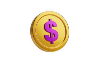 3d icon of golden coin with dollar sign isolated on transparent background