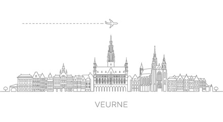 Obraz premium Veurne skyline with line art, minimal, and vector.