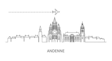 Obraz premium Andenne Skyline Travel Plane Minimal Line.
