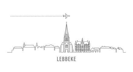 Fototapeta premium Lebbeke Belgium Skyline Vector with Airplane Travel.